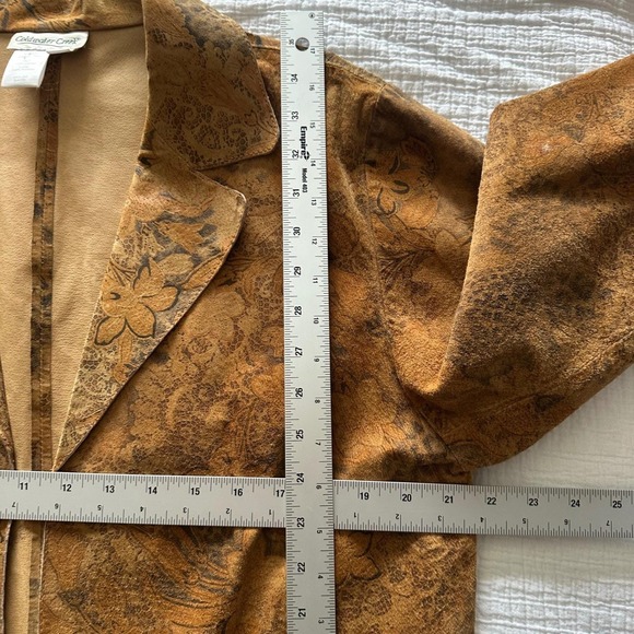Coldwater Creek Vintage 100% Leather Floral Leopard Print Trench Coat Jacket L